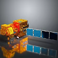 Advanced Satellite Equipment With Gold Red Structure And Blue Solar Panels