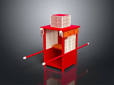 Traditional Chinese Red Decorative Wooden Structure With Carved Patterns Long Poles And Storage Box 3d model