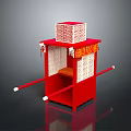 Traditional Chinese Red Decorative Wooden Structure With Carved Patterns Long Poles And Storage Box