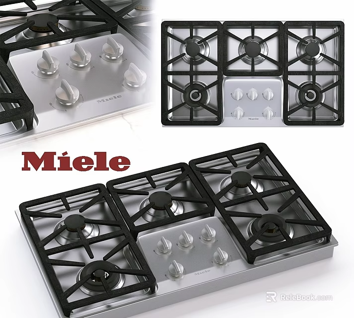 Miele Modern Gas Cooktops With Multiple Burners And Stainless Steel Knobs 3d model 