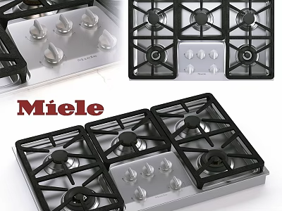 Miele Modern Gas Cooktops With Multiple Burners And Stainless Steel Knobs 3d model