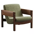 Beige Fabric Accent Chair With Brown Leather Armrests Dark Wood Frame And Color Options