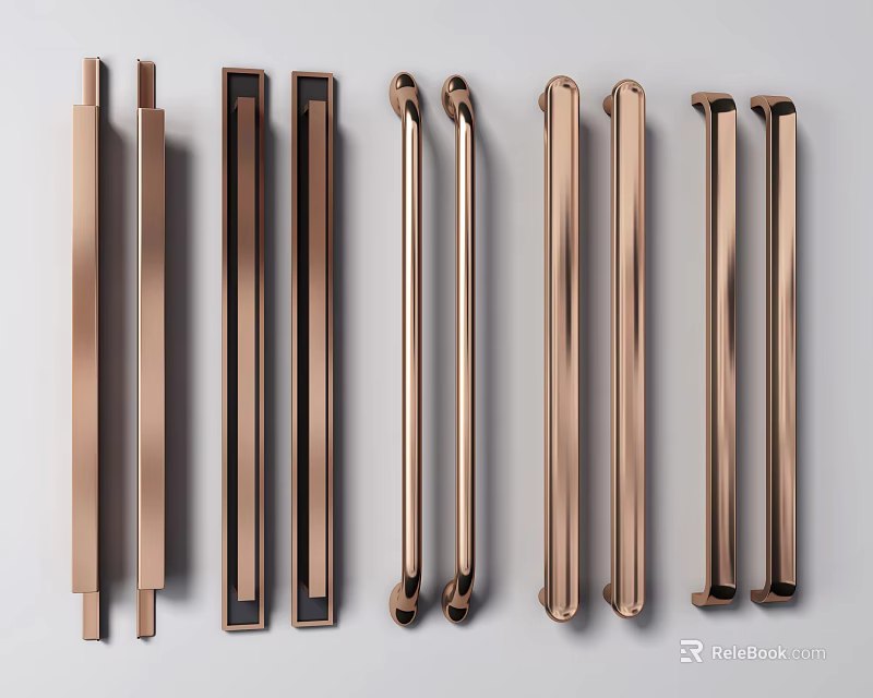 Various Styles Rose Gold Copper Metal Door Handles With Shiny Surface For Furniture 3d model 