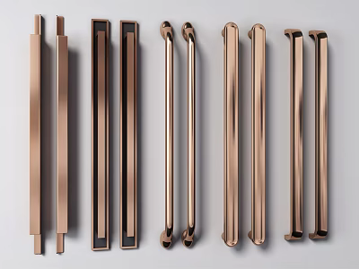 Various Styles Rose Gold Copper Metal Door Handles With Shiny Surface For Furniture 3d model