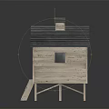 Wooden House Elevated On Stilts With Black Tiled Roof Bell Tower Cross Door And Window