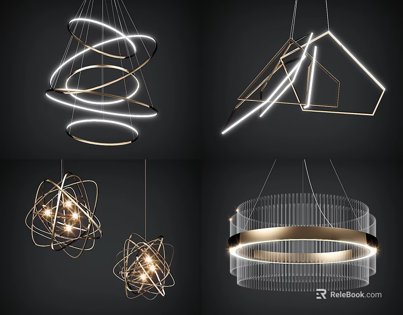 Contemporary Unique Shaped Pendant Lights Featuring Geometric Spiral And Ring Designs For Modern Interiors 3d model 