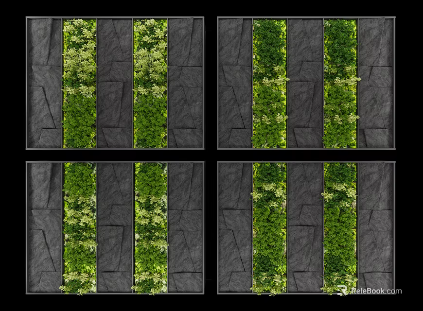 Modern Green Wall Design With Stone Background And Lush Plant Arrangements 3d model 