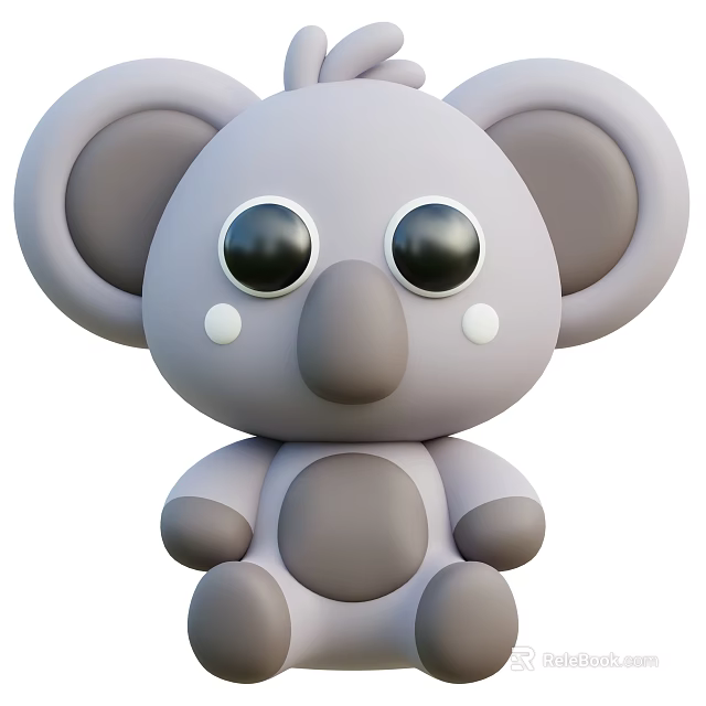 Cute Gray 3D Koala Toy With Big Eyes Round Ears And Cheek Dots 3d model 