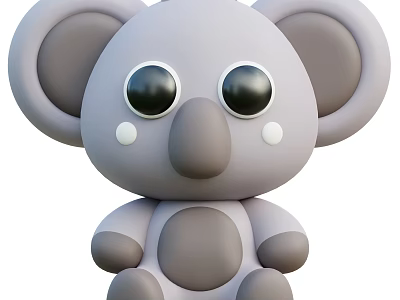Cute Gray 3D Koala Toy With Big Eyes Round Ears And Cheek Dots 3d model