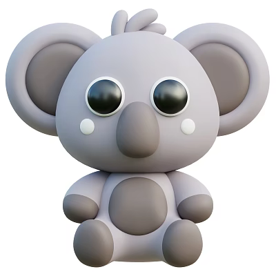 Cute Gray 3D Koala Toy With Big Eyes Round Ears And Cheek Dots 3d model