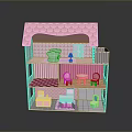 Pink Multi Level Toy Dollhouse Featuring Living Room Dining Area Bedroom And Bathroom Details