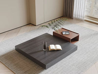 Modern Gray Coffee Table With Open Book Glass And Brown Tray In Living Room Interior 3d model