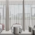 Modern Bright Beauty Salon Interior With Treatment Beds Curtains And Comfortable Chairs