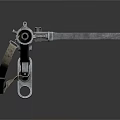 Vintage Machine Gun Weapon with Metal Barrel Stock and Support Stand
