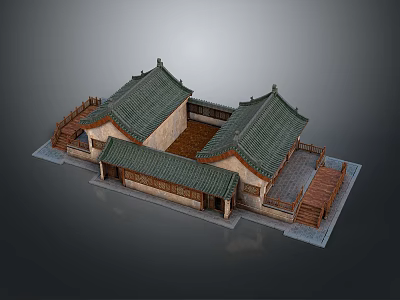 Traditional Chinese Clothing Display In Courtyard With Wooden Structure And Green Roofs 3d model