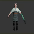 Man With Brown Hair And Mustache Wearing Green Apron Suspenders And Mechanical Arm