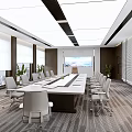 Conference table and chair combination in large conference room 3d model