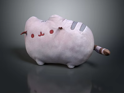 Cute Pink Cat Shaped Plush Toy With Red Cheeks And Striped Tail 3d model