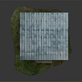 Weathered Stone Structure Featuring Carved Details Columns Wooden Door And Gray Roof