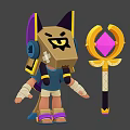 Woman As Egyptian Style Cartoon Character With Cat Ear Headdress And Golden Scepter