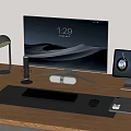 Modern Computer Workstation Setup With Monitor Keyboard Mouse Headphones And Desk Accessories