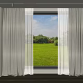 Linen Curtains With Sheer Layer For Window View Of Green Lawn And Trees