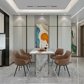 Modern Living And Dining Room Interior With Elegant Sculpture Decorative Painting Sofa And Marble Floor