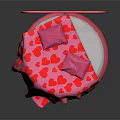 People Sitting on Pink Heart Shaped Sofa With Red Heart Pattern Blanket and Cushions