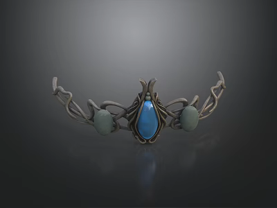Ornate Metal Decorative Ornament With Blue Gemstone Green Stones And Vine Design 3d model