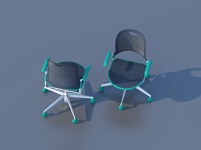 Modern Single Chair With Mesh Back Green Armrests And Rolling Wheels 3d model