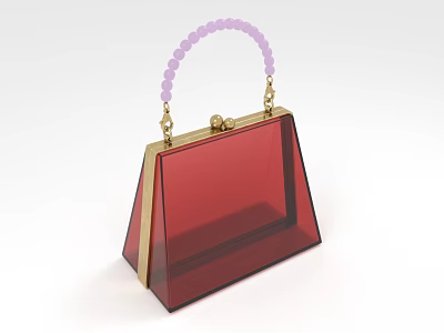 Red Transparent Clutch Bag with Purple Beaded Handle and Golden Accents and Clasp 3d model