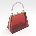 Red Transparent Clutch Bag with Purple Beaded Handle and Golden Accents and Clasp