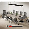 Modern Conference Table With Oval Wooden Top Ten Ergonomic Chairs And Hanging Pendant Light