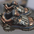 Outdoor Shoes With Brown And Gray Color Metal Accents Thick Sole And Zipper Details