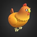 Cute Yellow Cartoon Chicken 3D Model With Red Comb Big Eyes And White Feet