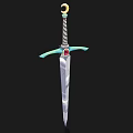 Decorative Sword with Gold Crescent Hilt Turquoise Crossguard and Engraved Silver Blade