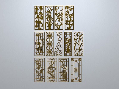 Chinese-style window grilles line silhouette pane window sill border engraved window edge strip construction 3d model