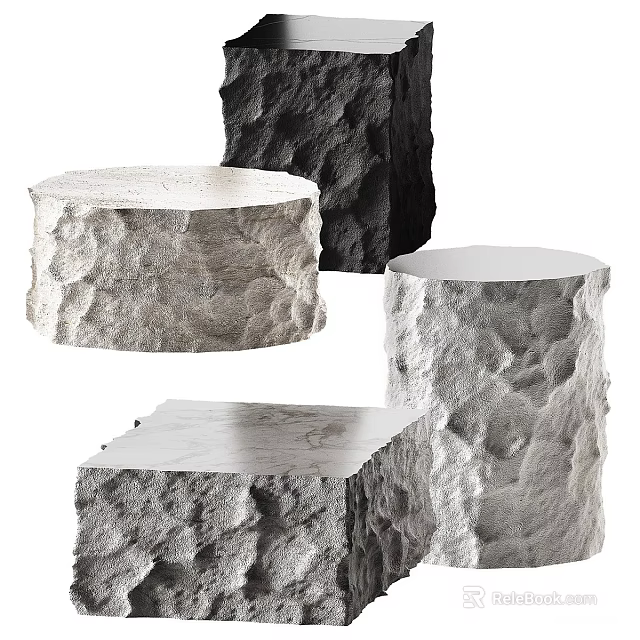 Natural Textured Stone Coffee Tables With Round And Square Shapes For Home Decor 3d model 