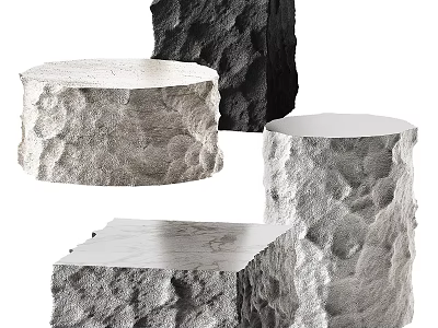 Natural Textured Stone Coffee Tables With Round And Square Shapes For Home Decor 3d model