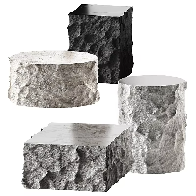 Natural Textured Stone Coffee Tables With Round And Square Shapes For Home Decor 3d model