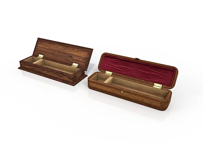Open Wooden Boxes With Wooden And Red Velvet Interiors And Metal Clasps 3d model