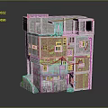 Aged Multi Storey Model Building With Red Brick Concrete Windows And Balconies