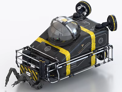 Underwater Industrial Equipment With Mechanical Arm Transparent Cabin And Wheels 3d model