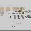Various Building Components Including Containers Metal Frames Pipes Panels And Connectors 3d model