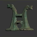 Ancient Bronze Sculpture With Double Dragon Heads Green Patina And H Shaped Structure