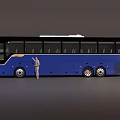 Blue City Bus With Person Standing Next To Pointing At Vehicle