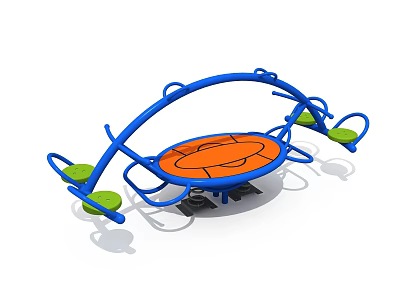 Children's Playground Equipment With Blue Frame Orange Circular Platform And Green Seats 3d model