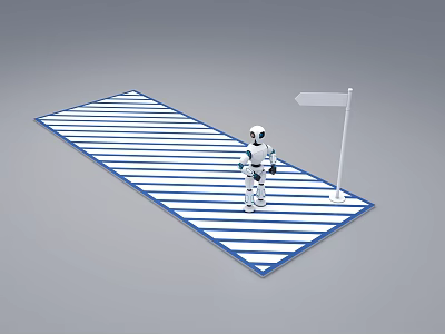 Intelligent Robot Standing On Zebra Crossing Near Directional Road Sign 3d model