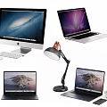 Modern iMac Desktop and MacBook Laptops Tech Devices Setup with Scenic Screens 3d model
