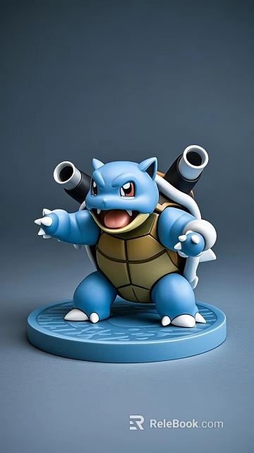 Blue Blastoise Doll With Cannon On Back Turtle Shell And Open Mouth Standing Pose Collectible Figure 3d model 
